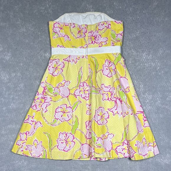 Lilly Pulitzer Dress Size 6 Yellow Pink Amberly Strapless Starfruit Day Floral - Picture 5 of 13